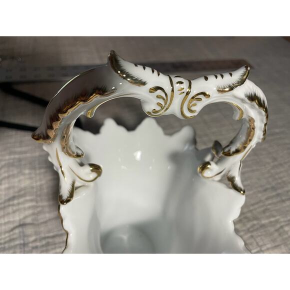 Vintage Vase - Ornate Handle - Yellow Floral - Scalloped Rim - Hand-Painted -EUC - Picture 10 of 13